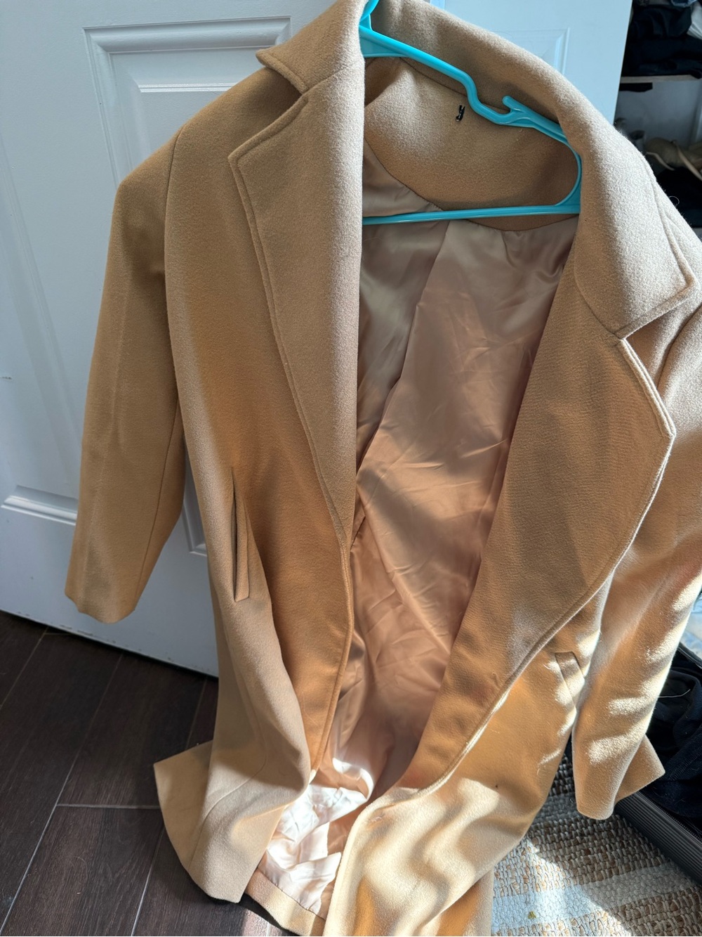 Womens Camel Wool-Blend Long Coat
